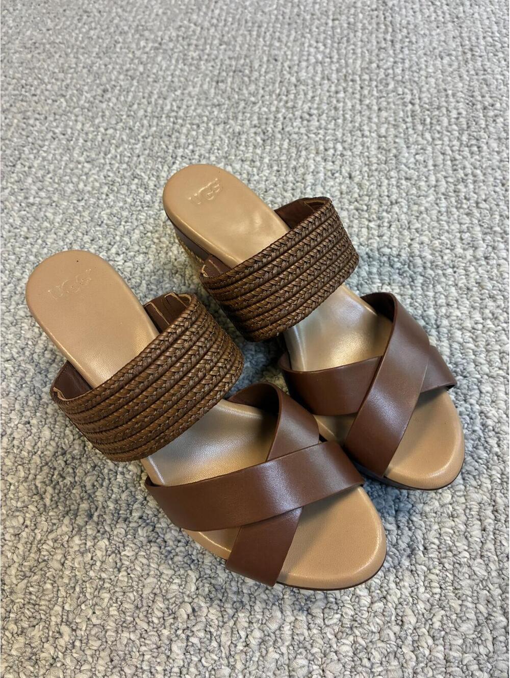 UGG Adriana Brown Leather Slide Sandals Size 8 New With Box - Picture 5 of 11